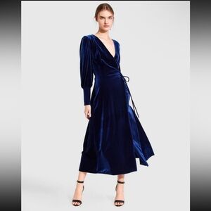 Belle & Bloom Current Mood Velvet Wrap Maxi Dress in Navy